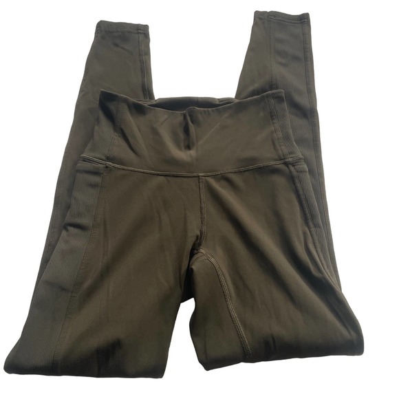 lululemon athletica Pants - Lululemon Olive Green Ribbed Leggings with Pocket Size 4